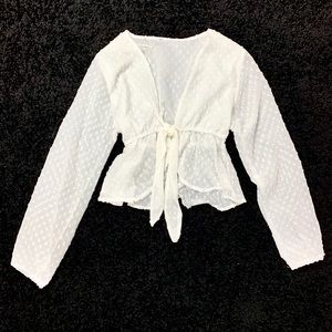 Long sleeve crop chiffon top with mid knot tie